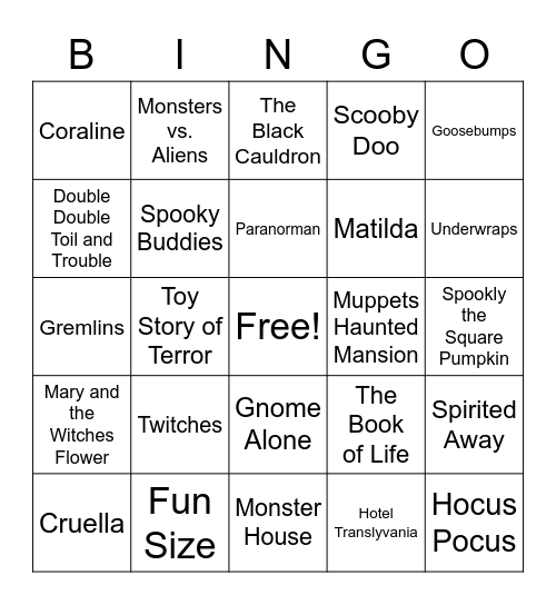 Halloween movies Bingo Card