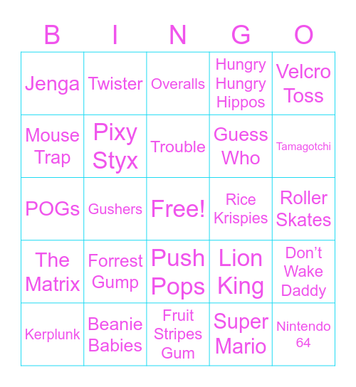 90s Bingo Card