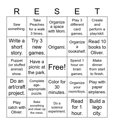 Great Electronics Reset 2021 Bingo Card