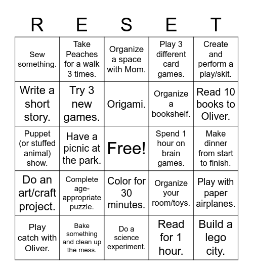 Great Electronics Reset 2021 Bingo Card