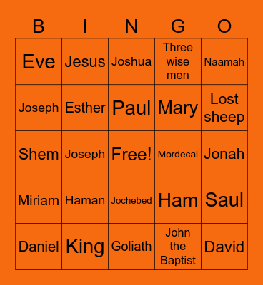 Bible Character Bingo Card