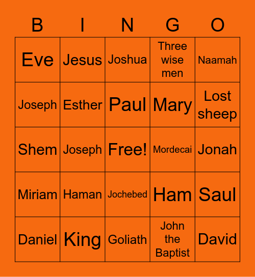Bible Character Bingo Card