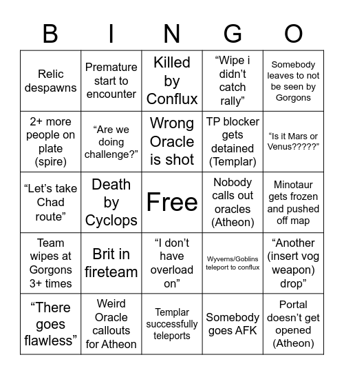 Classic VOG Bingo Card