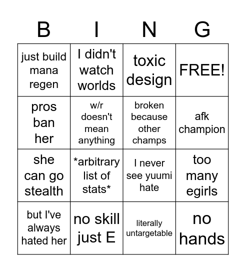 Yuumi-Hater Bingo! Bingo Card