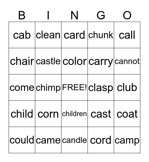 BINGO with C Words Bingo Card