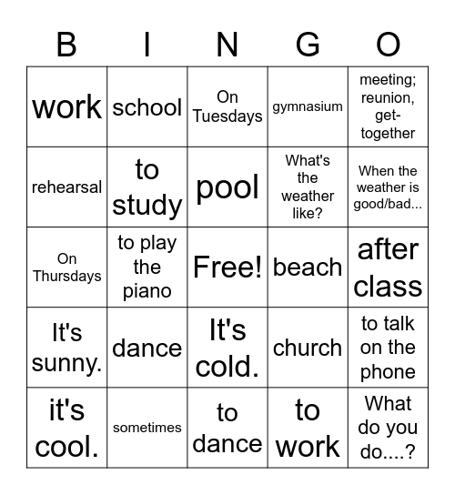 3.2 Vocabulario Bingo Card
