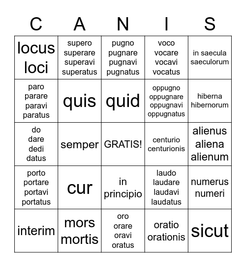 Henle Latin First Year Lesson 9 Bingo Card