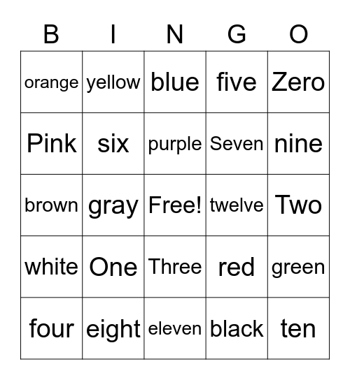 Sight Words Bingo Card