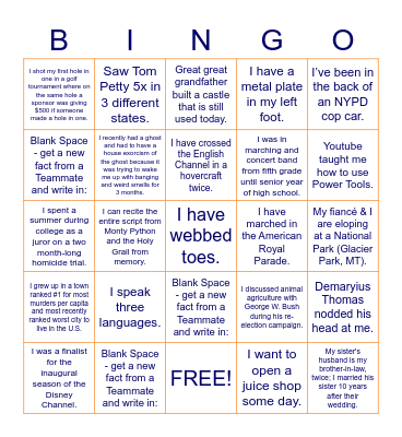 Getting to Know You Bingo Card