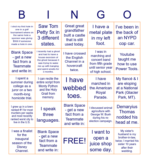 Getting to Know You Bingo Card