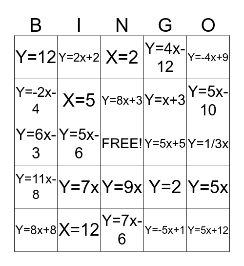 Math Bingo Card