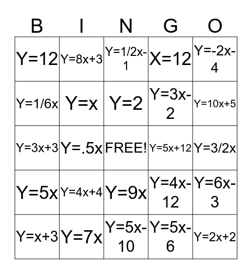 Math Bingo Card