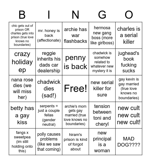 riverdale season 5 predictions Bingo Card