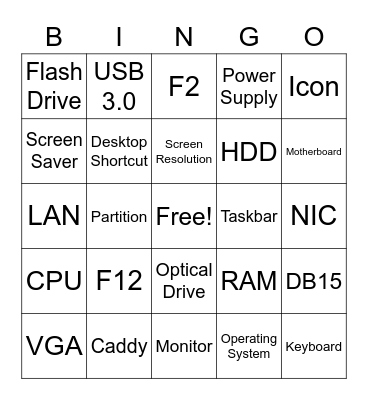 PC Vocabulary Bingo Card