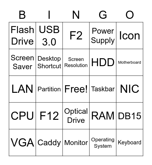 PC Vocabulary Bingo Card