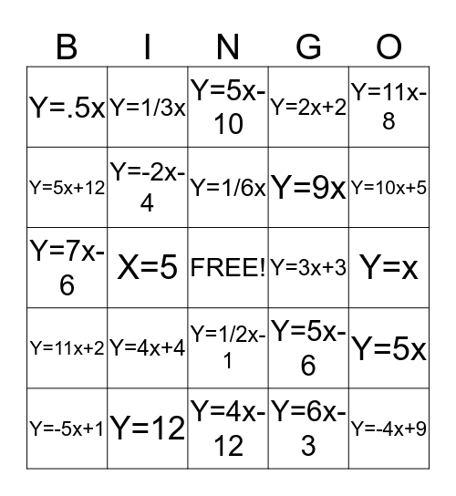 Math Bingo Card