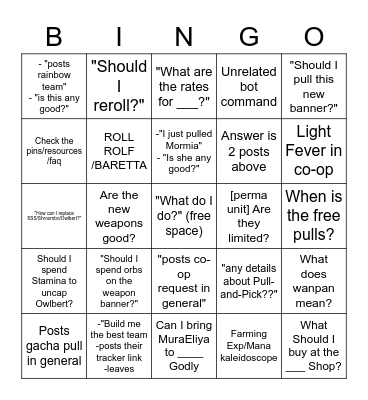 World Flipper Global Bingo Card