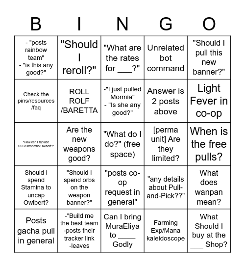 World Flipper Global Bingo Card