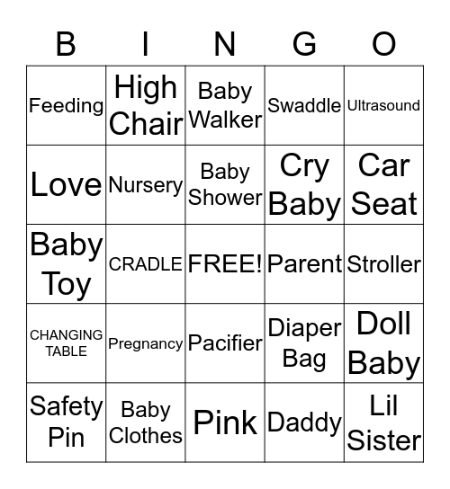 RUTH'S BABY SHOWER Bingo Card