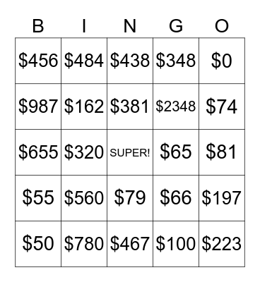 10% Superannuation Year 10 Maths Bingo Card