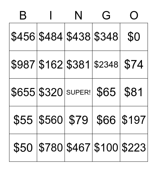 10% Superannuation Year 10 Maths Bingo Card
