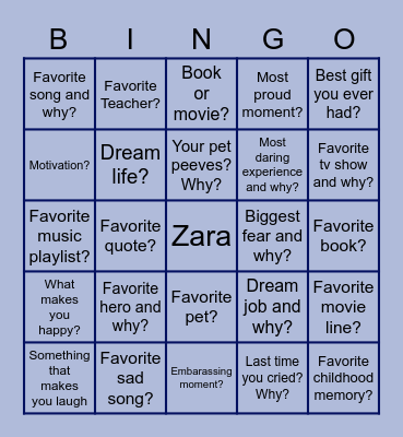 Bingo: Get to Know! Bingo Card