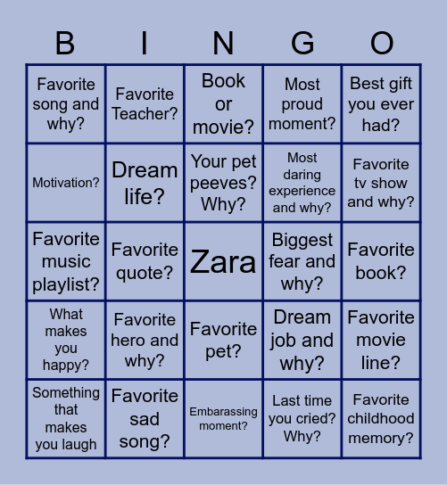 Bingo: Get to Know! Bingo Card