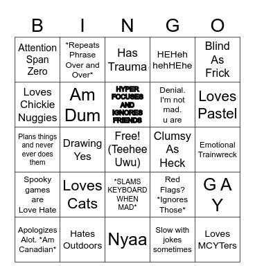 How Similar Are You To Me Bingo Card