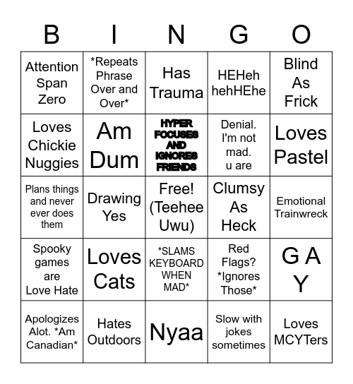 How Similar Are You To Me Bingo Card
