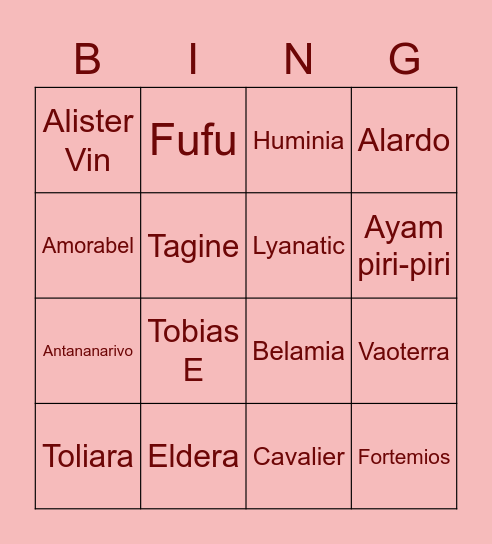 @roseisie Bingo Card