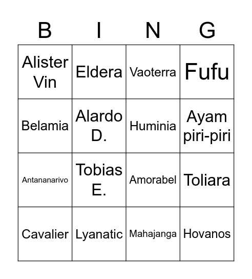 BINGO WITH BYIZHUO Bingo Card