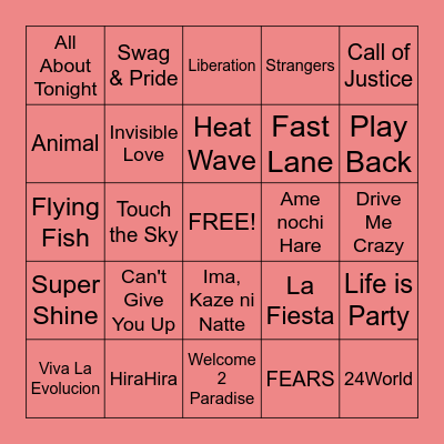 Jr. EXILE Songs! Bingo Card