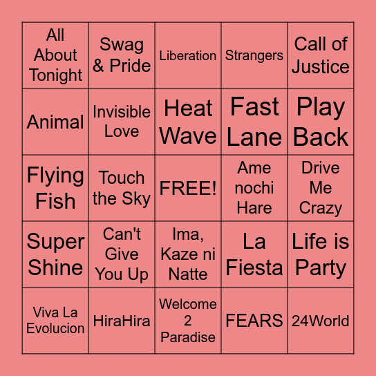 Jr. EXILE Songs! Bingo Card