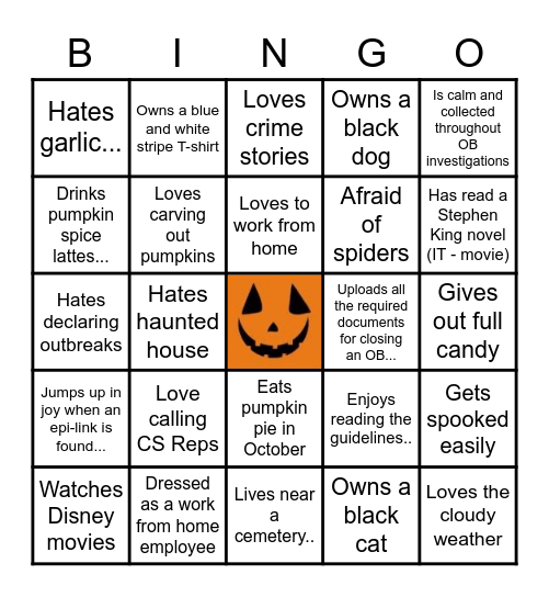 Virtual Halloween Bingo Card