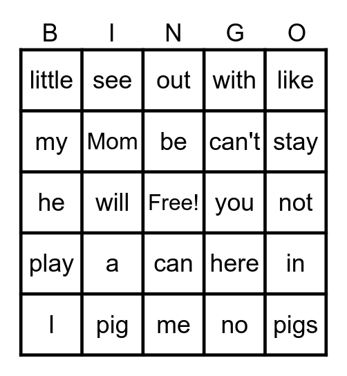 Little Pig 1-3 Bingo Card