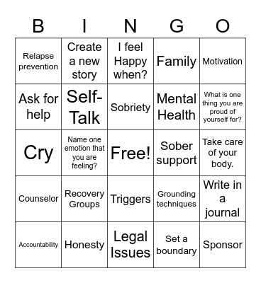 All about recovery Bingo Card
