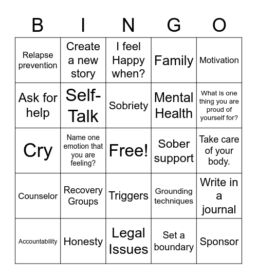 All about recovery Bingo Card