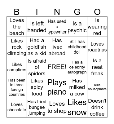 People Bingo Card