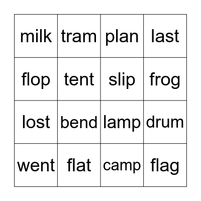 CCVC and CVCC Word Bingo Card
