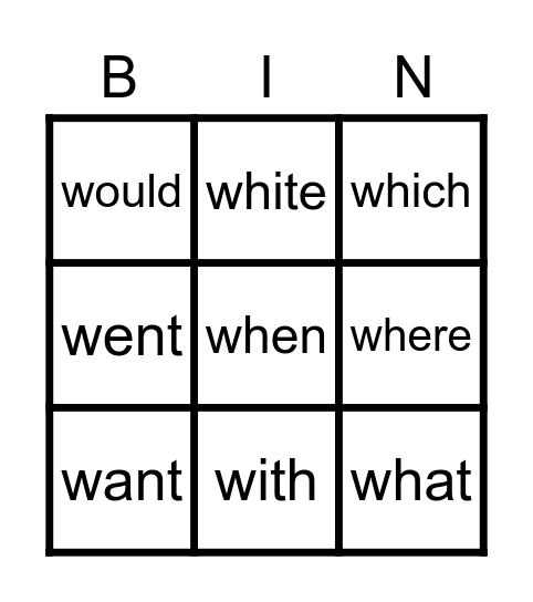 "W"   TIC-TAC-TOE Bingo Card