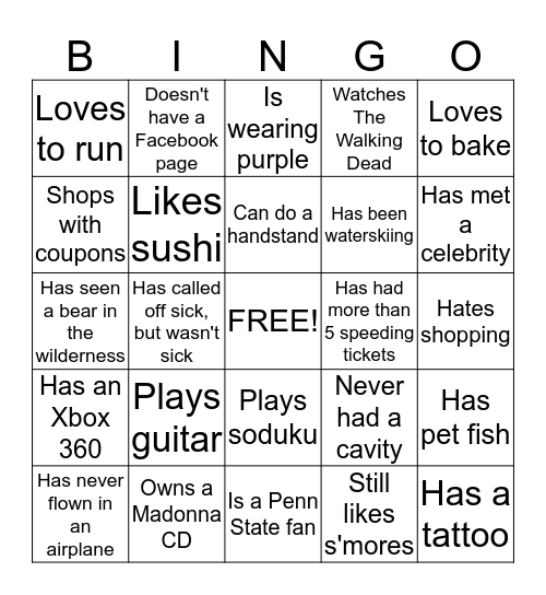 People Bingo Card