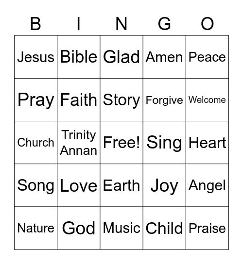 Kids' Church Bingo Card