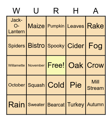 Willamette RHA BINGO! Bingo Card