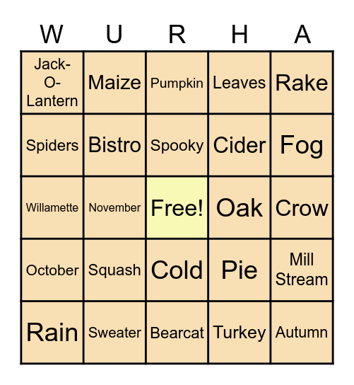 Willamette RHA BINGO! Bingo Card