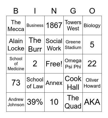 HOWARD UNIVERSITY Bingo Card