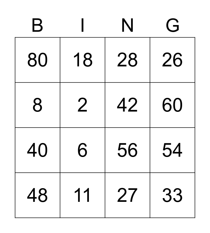 Expression Bingo Card