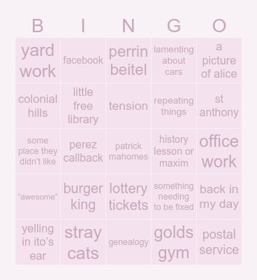 call bingo Card