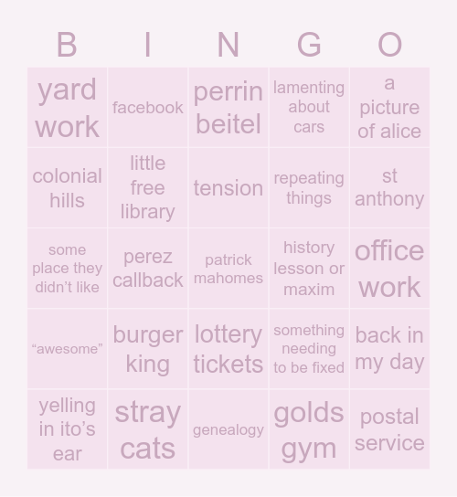 call bingo Card