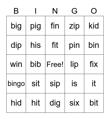 Short i Bingo Card
