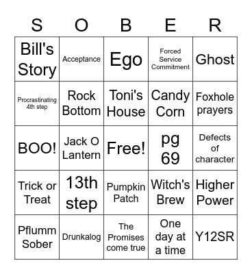 Sober Halloween Bingo Card